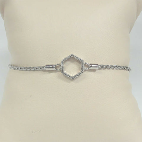 Sterling Diamond Hexagon Adjustable Bolo Bracelet