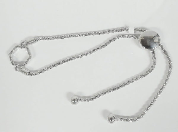 Sterling Diamond Hexagon Adjustable Bolo Bracelet