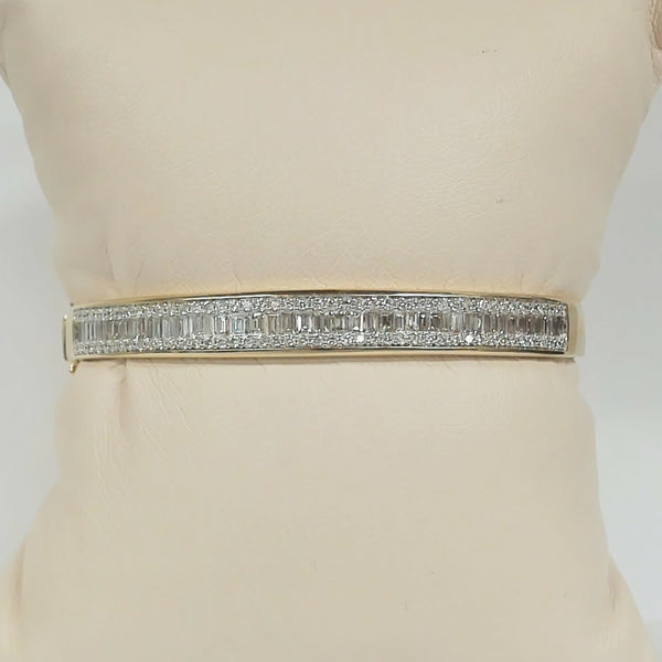 14K Baguette & Round Diamond Wide Bangle Bracelet