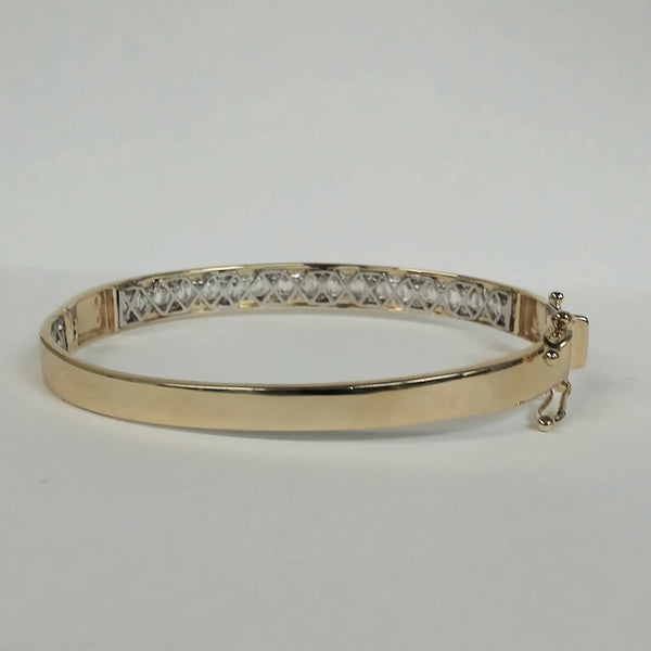14K Baguette & Round Diamond Wide Bangle Bracelet