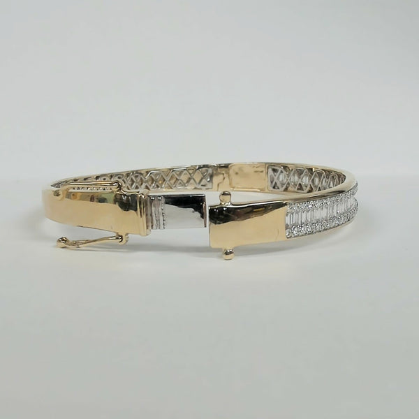 14K Baguette & Round Diamond Wide Bangle Bracelet