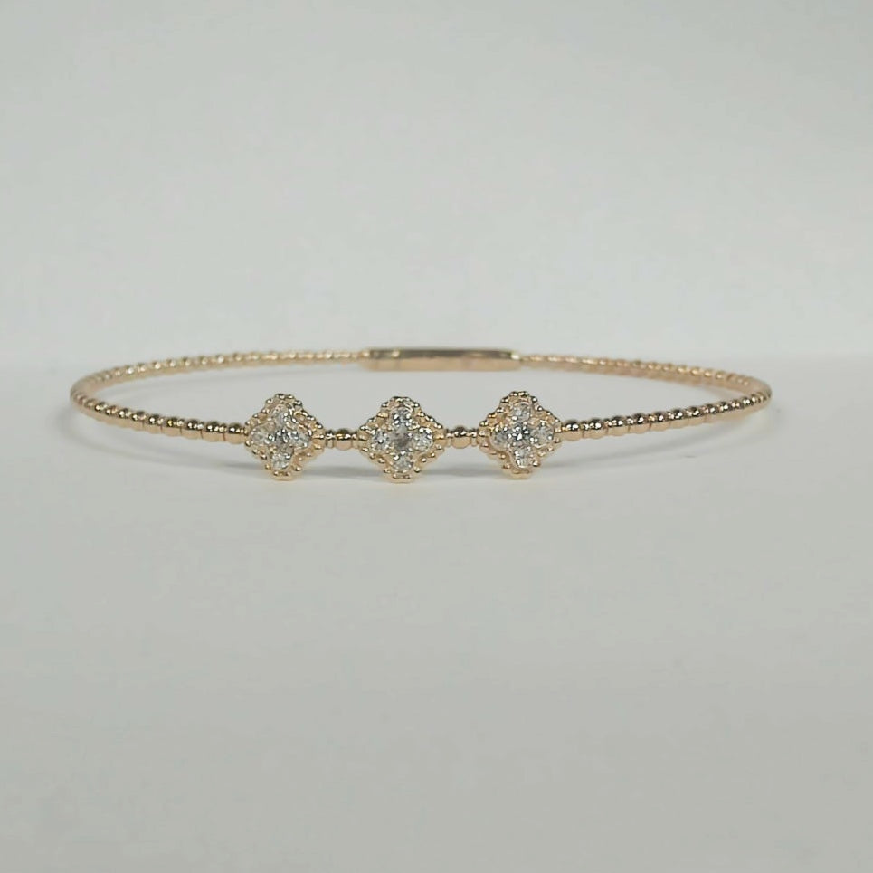 14K Diamond Cluster 3-Clover Flexible Bangle
