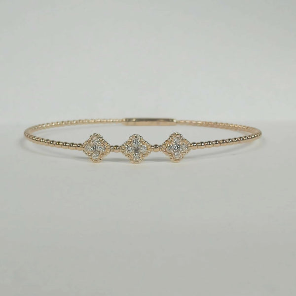 14K Diamond Cluster 3-Clover Flexible Bangle