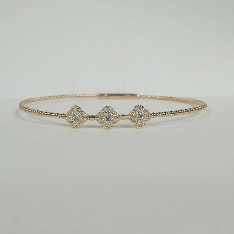 14K Diamond Cluster 3-Clover Flexible Bangle