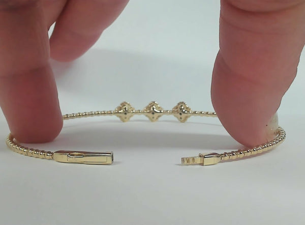 14K Diamond Cluster 3-Clover Flexible Bangle
