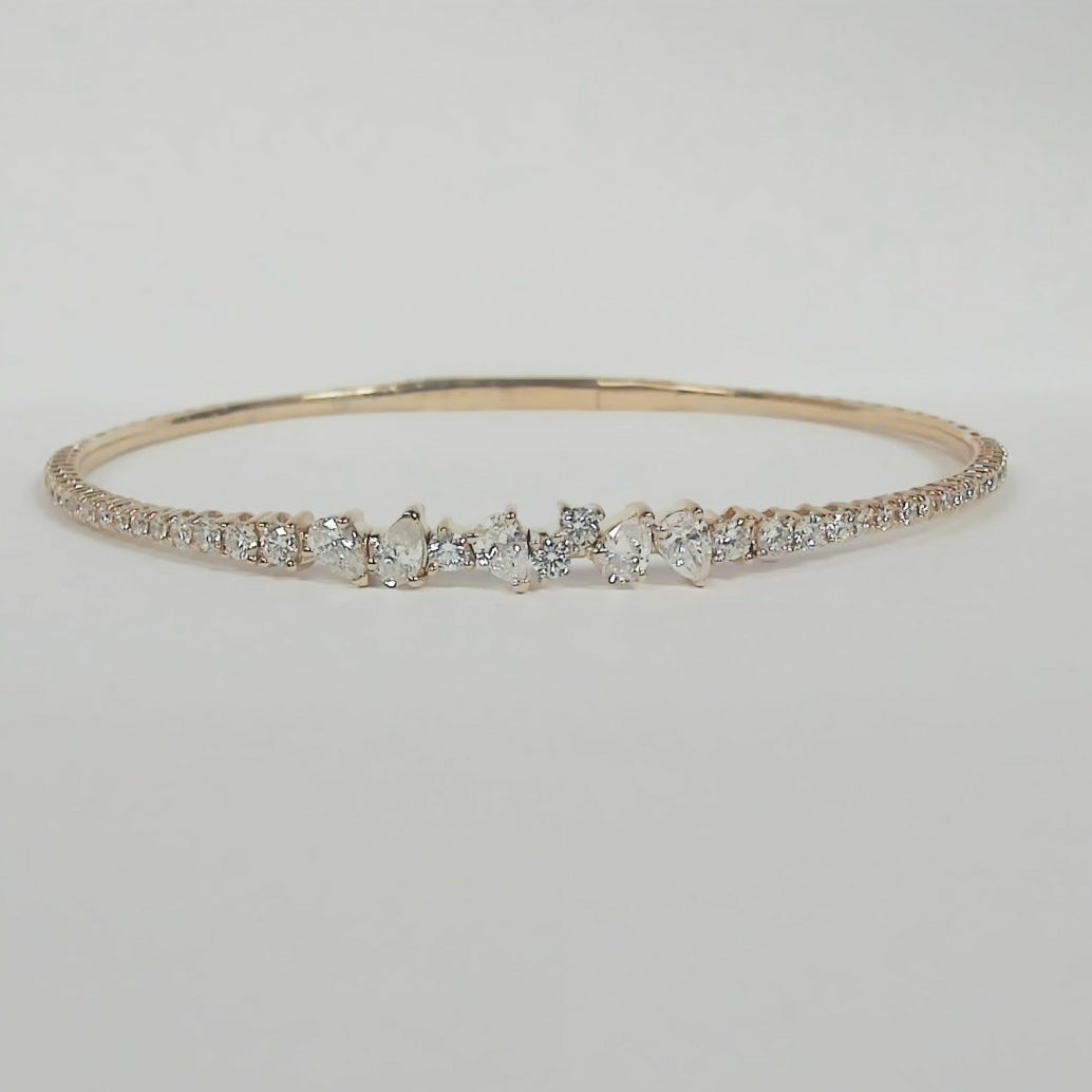 14K Pear & Round Diamond Flexible Bangle Bracelet