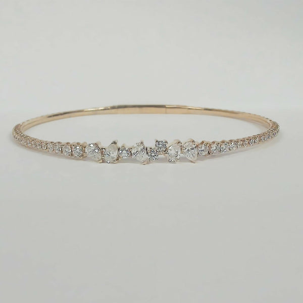 14K Pear & Round Diamond Flexible Bangle Bracelet