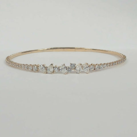 14K Pear & Round Diamond Flexible Bangle Bracelet