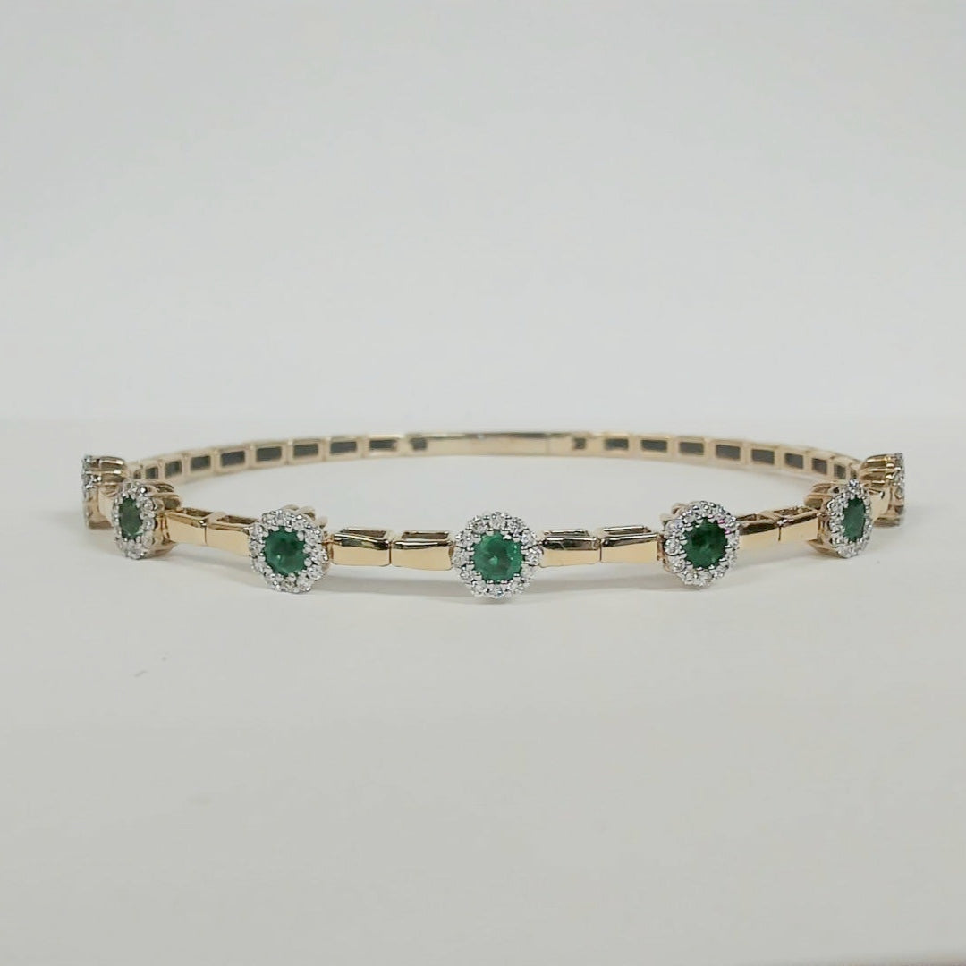 14K Emerald & Diamond Flexible Bangle Bracelet