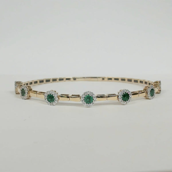 14K Emerald & Diamond Flexible Bangle Bracelet