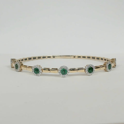 14K Emerald & Diamond Flexible Bangle Bracelet
