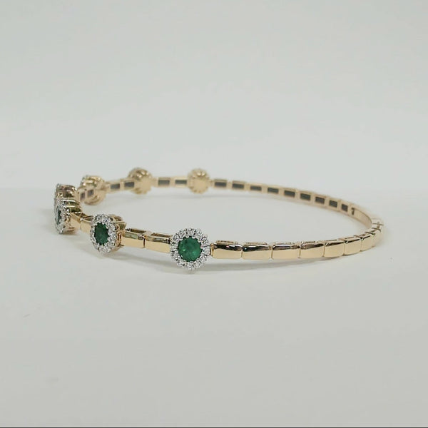 14K Emerald & Diamond Flexible Bangle Bracelet