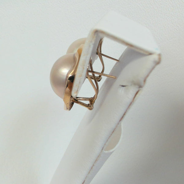 14K Mabe Pearl and Diamond Omega-Post Earrings