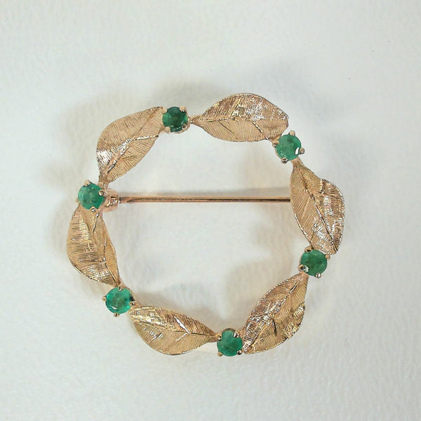 14K Emerald Leaf Brooch