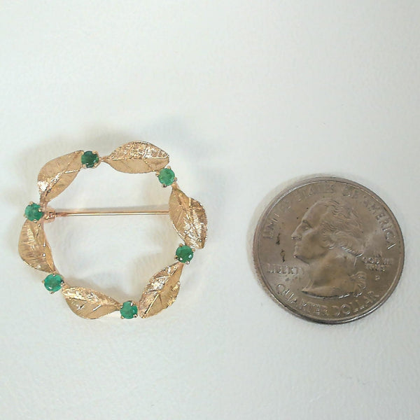 14K Emerald Leaf Brooch