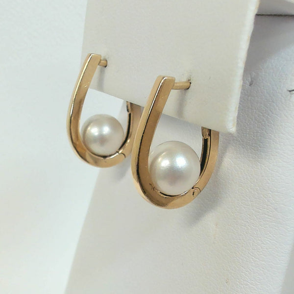 14K Pearl Hinged Hoop Earrings