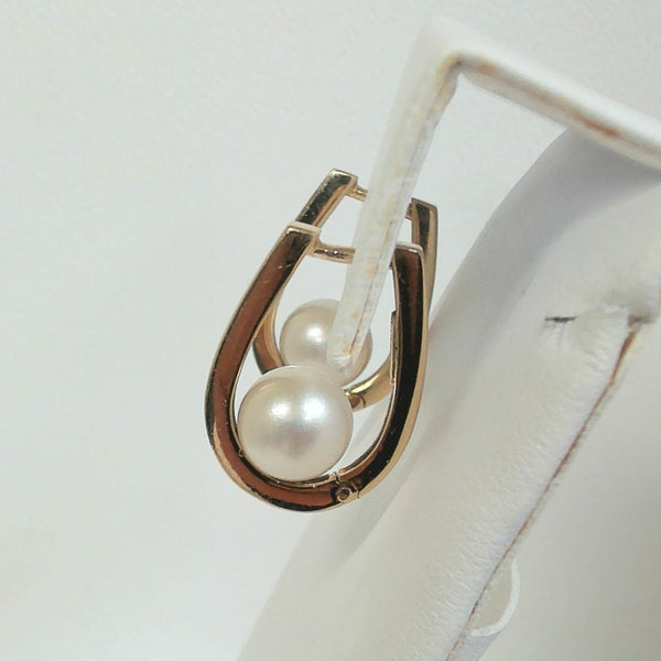 14K Pearl Hinged Hoop Earrings