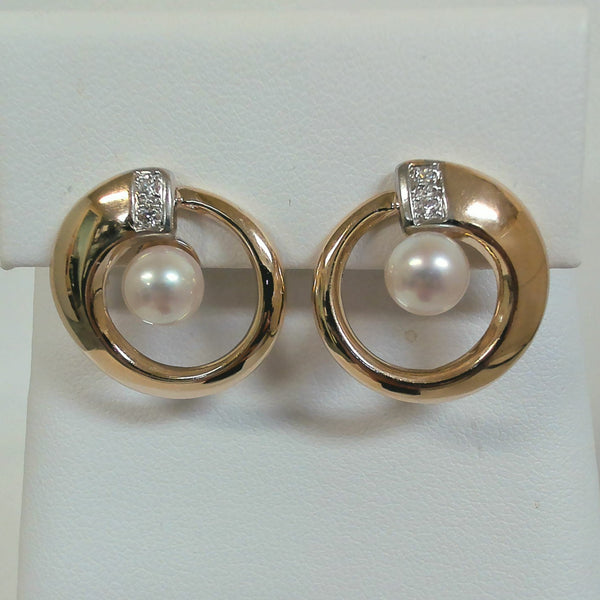 14K Cultured Pearl & Diamond Earrings