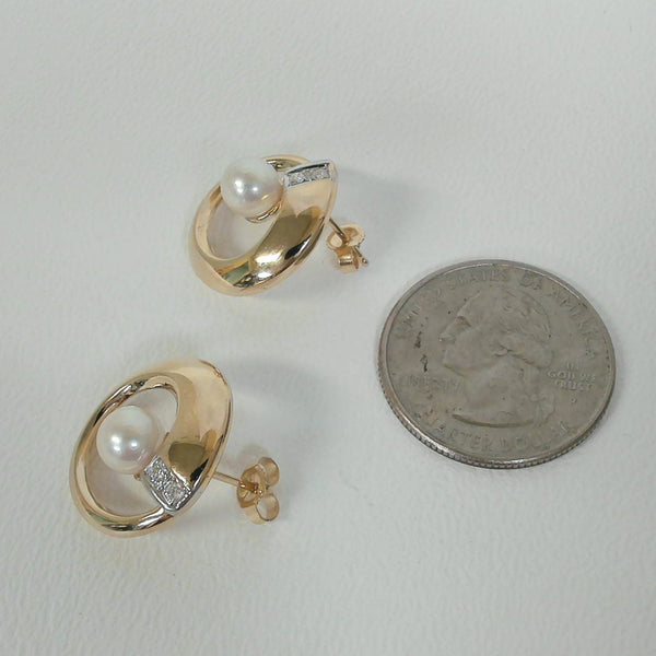 14K Cultured Pearl & Diamond Earrings
