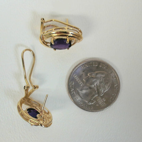 14K Amethyst Omega Back Earrings