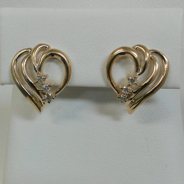 14K Heart-Shaped Diamond Post Earrings