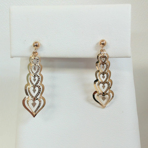 14K Heart-Shaped Dangle/Post Earrings