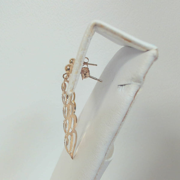 14K Heart-Shaped Dangle/Post Earrings