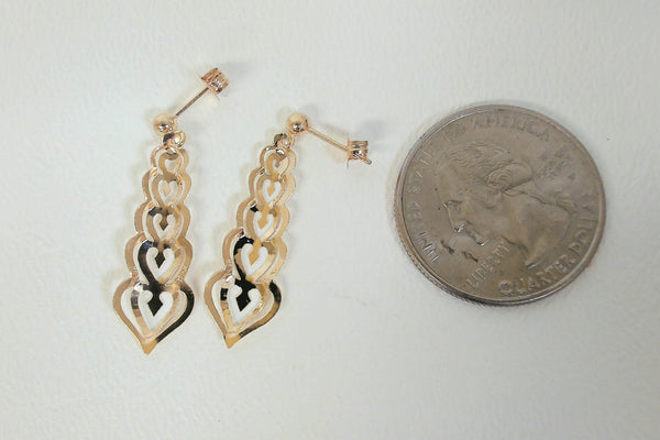 14K Heart-Shaped Dangle/Post Earrings