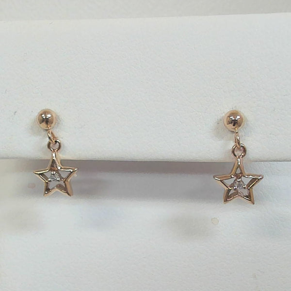 14K Melee Diamond Star Post Earrings
