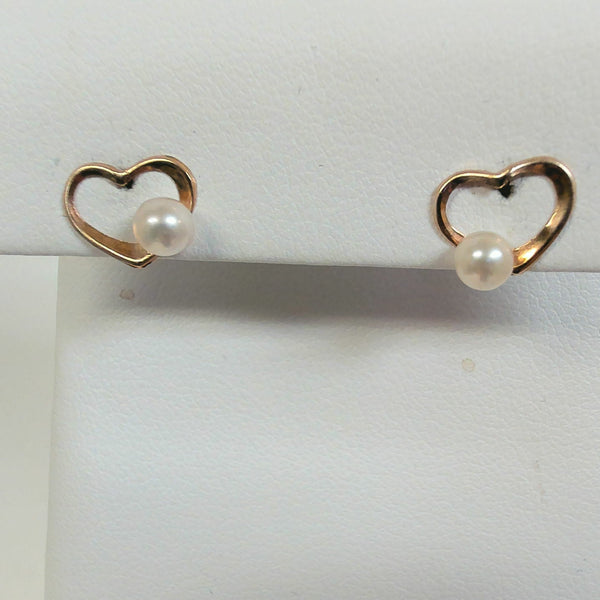 14K Heart with Pearls Stud Earrings