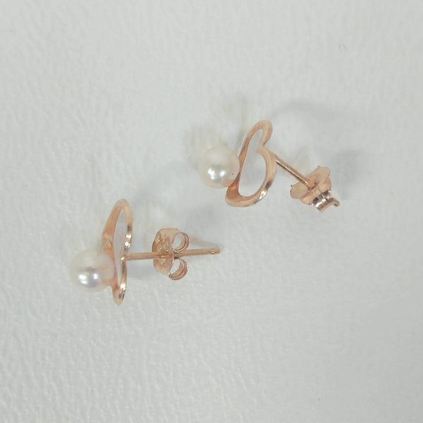 14K Heart with Pearls Stud Earrings