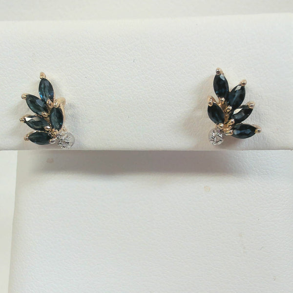 14K Sapphire & Melee Diamond Post Earrings