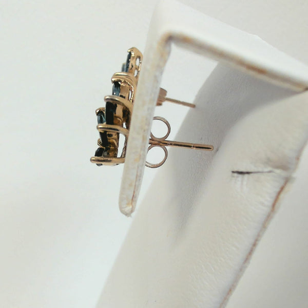 14K Sapphire & Melee Diamond Post Earrings