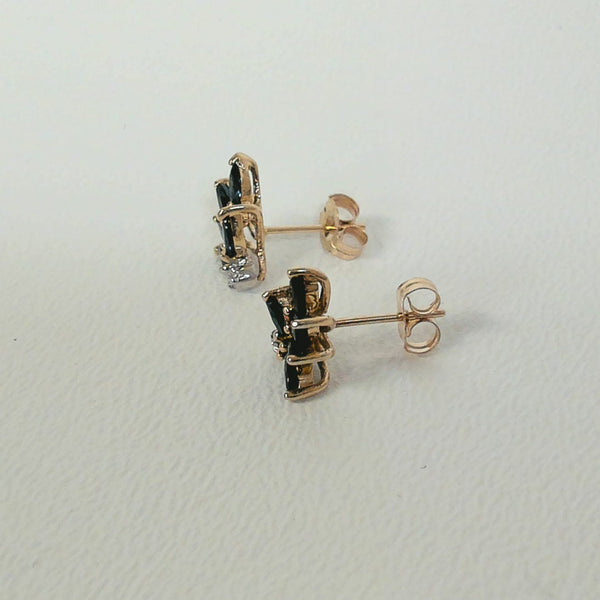 14K Sapphire & Melee Diamond Post Earrings