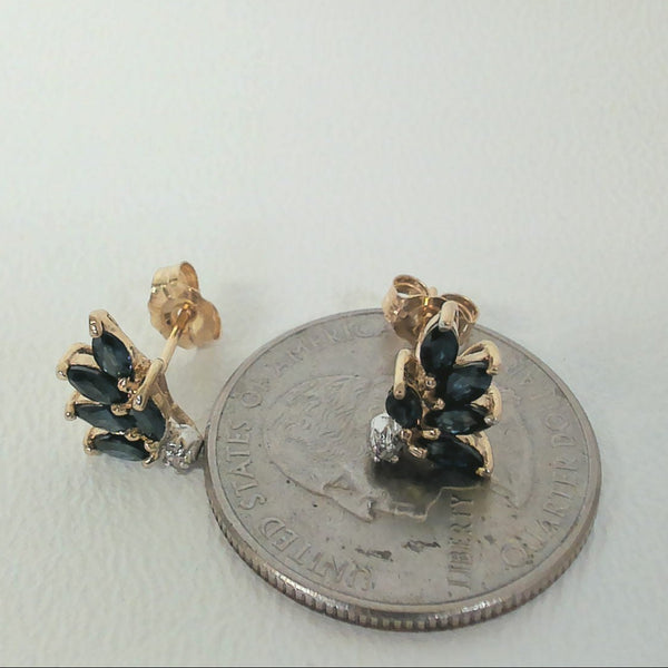14K Sapphire & Melee Diamond Post Earrings