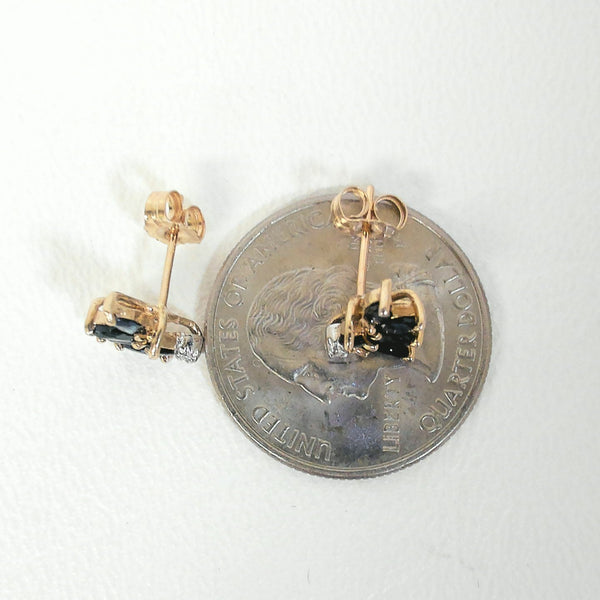 14K Sapphire & Melee Diamond Post Earrings
