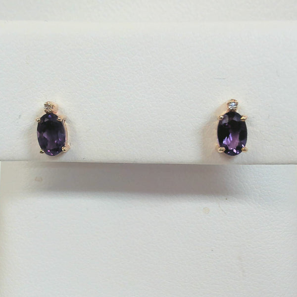 14K Amethyst & Melee Post Earrings