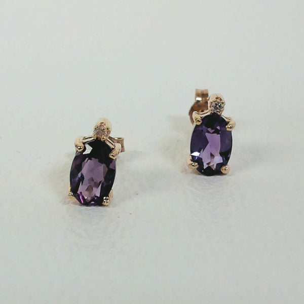 14K Amethyst & Melee Post Earrings