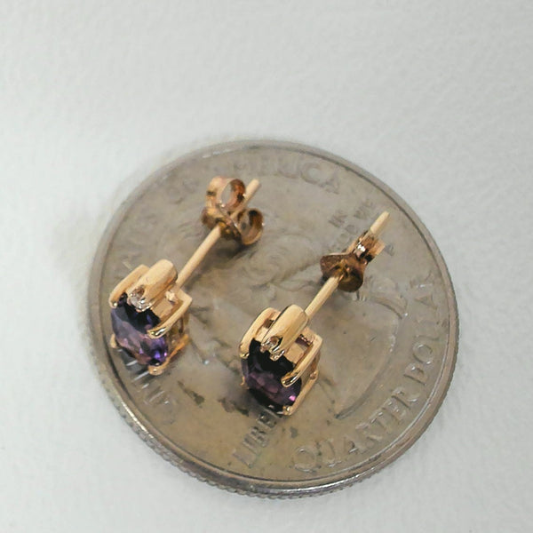 14K Amethyst & Melee Post Earrings