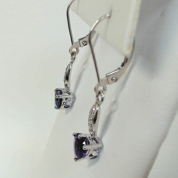 White Gold Heart Shaped Amethyst Leverback Earrings