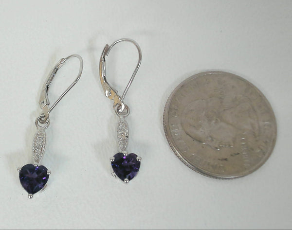 White Gold Heart Shaped Amethyst Leverback Earrings