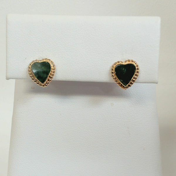14K Heart-Shaped Jade Post Earrings