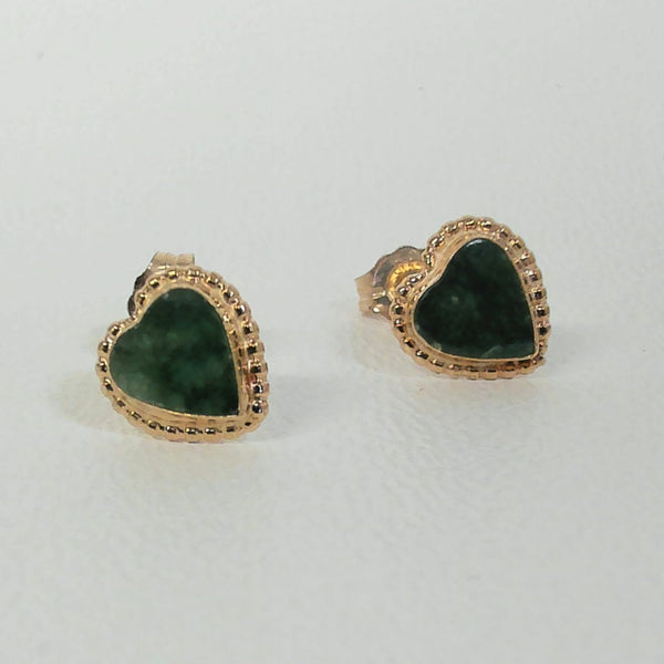 14K Heart-Shaped Jade Post Earrings