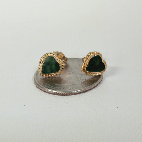 14K Heart-Shaped Jade Post Earrings