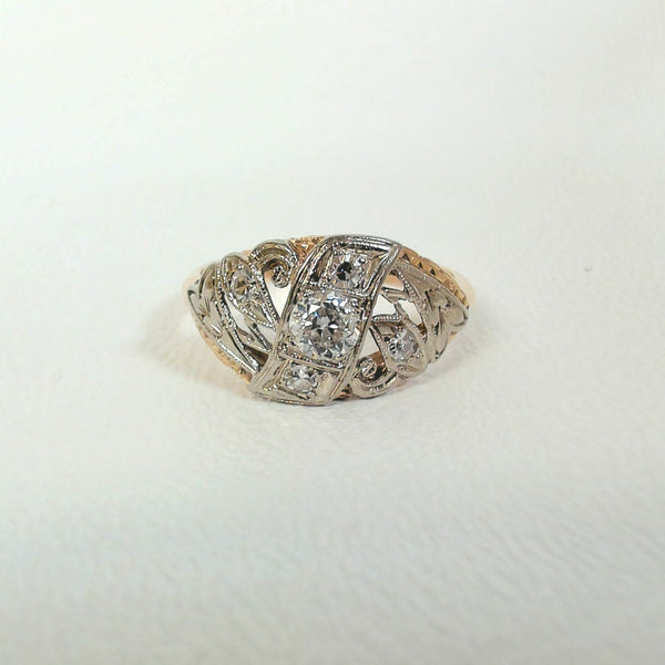 14K Two Tone Vintage Diamond Ring