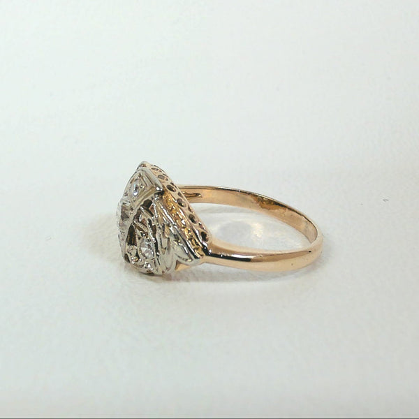 14K Two Tone Vintage Diamond Ring