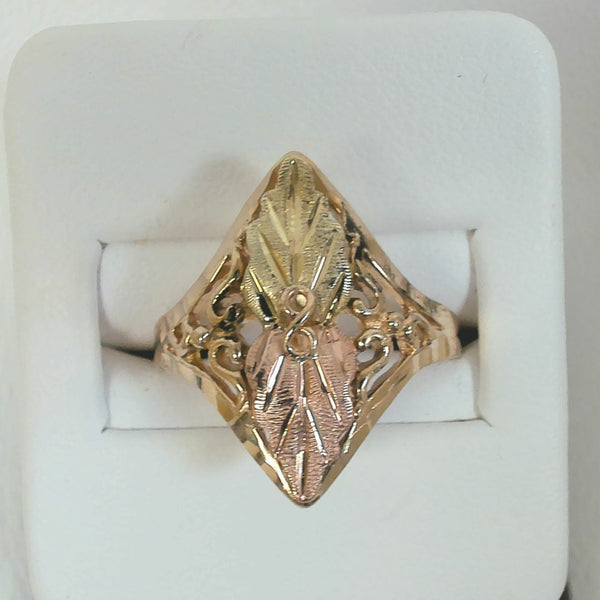 10K Tri-Color Leaf Ring