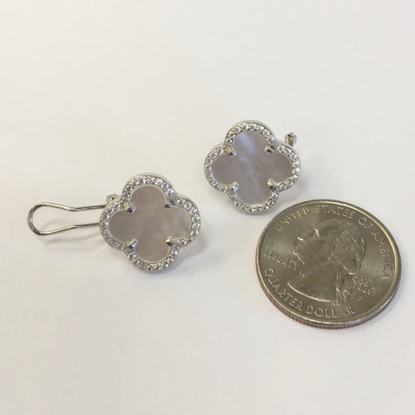 Sterling Silver Clover Mother of Pearl & Cubic Zirconia Earrings