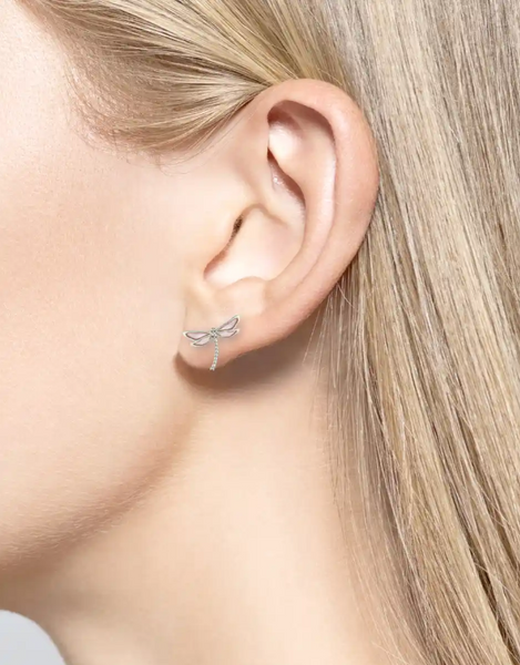 Sterling Silver Pink Enamel Dragonfly Post Earrings