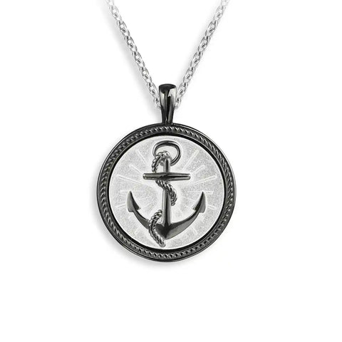 Black Enamel & Silver Anchor Necklace